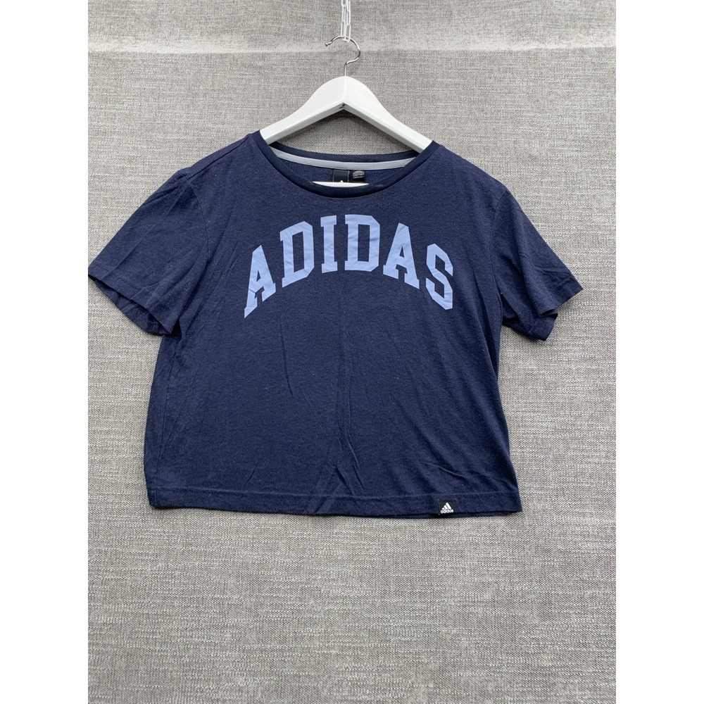 Adidas Cropped Top Womens Small Blue Short Sleeve Performance Crew Neck Casual